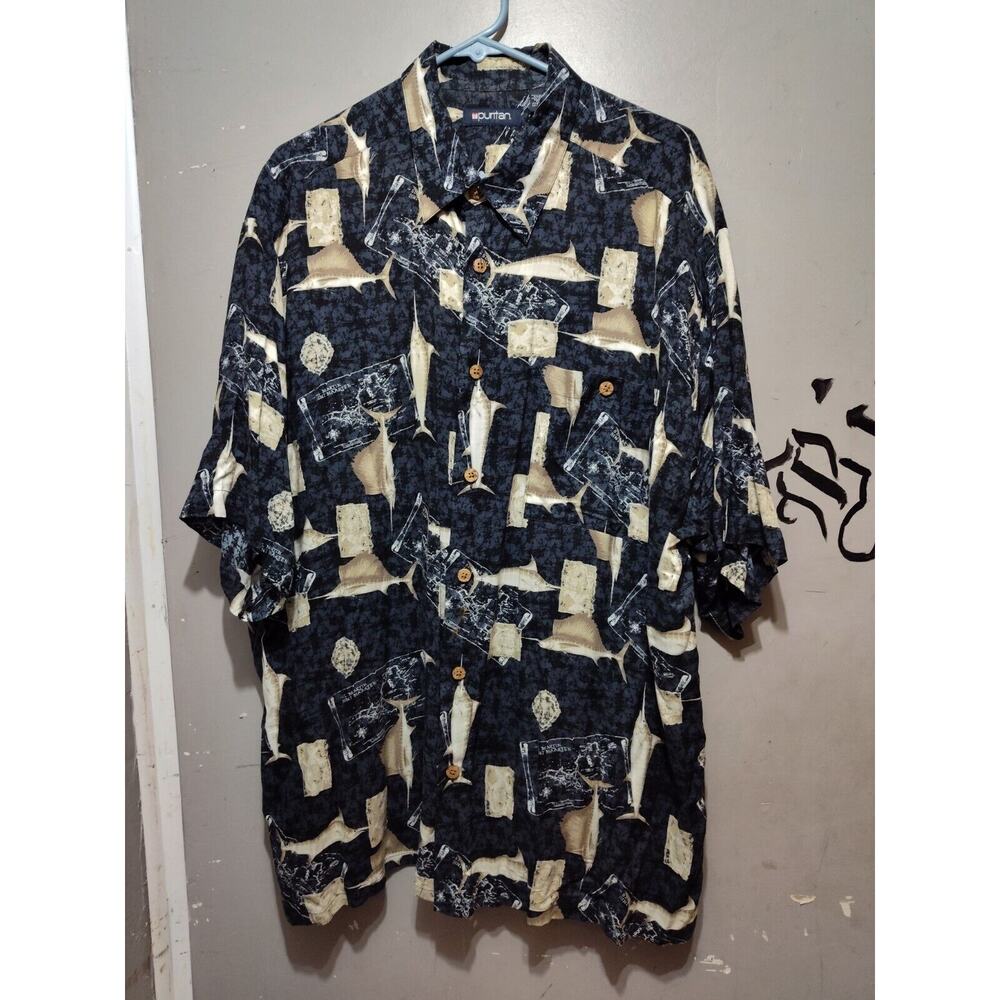 (HOLES) Puritan Men Button Up Shirt XL Graphic Swordfish St. Martin